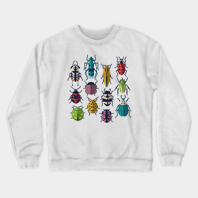 These don't bug me // spot // white background green yellow neon red orange pink blue and black and ivory retro paper cut beetles and insects Crewneck Sweatshirt by SelmaCardoso